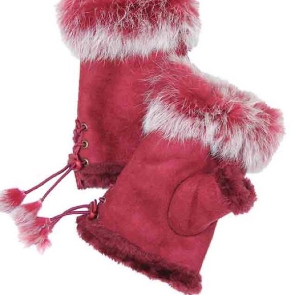 Pink Black Gray Brown Furry Fingerless GLOVES - Picture 5 of 16